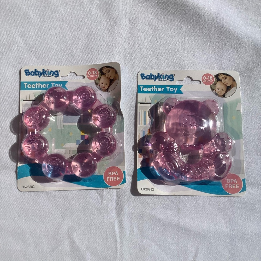 Set of 2 Clear Pink Teethering Toys for Babies BPA FREE NTW